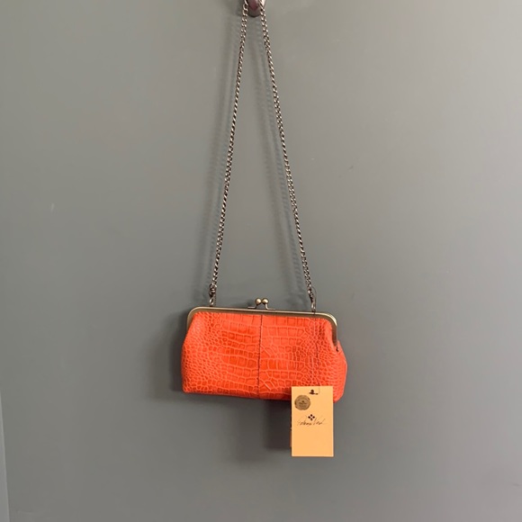 Patricia Nash Handbags - Patricia Nash Potenaz Distressed Vintage Croc Orange Chain Frame Satchel Bag